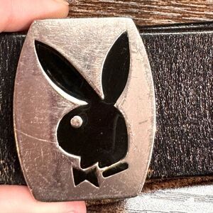 Playboy Bunny Silver‎ tone belt buckle and belt 40”